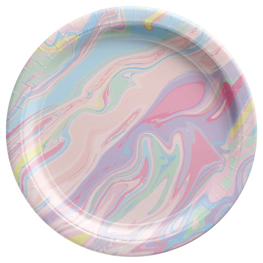 6.75&#x22; Pastel Marble Round Paper Plates, 60ct.